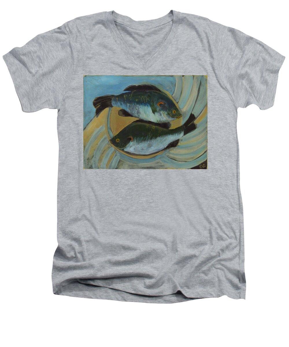 Fish Men's V-Neck T-Shirt featuring the painting Lake Martin Fish by Carol Oufnac Mahan