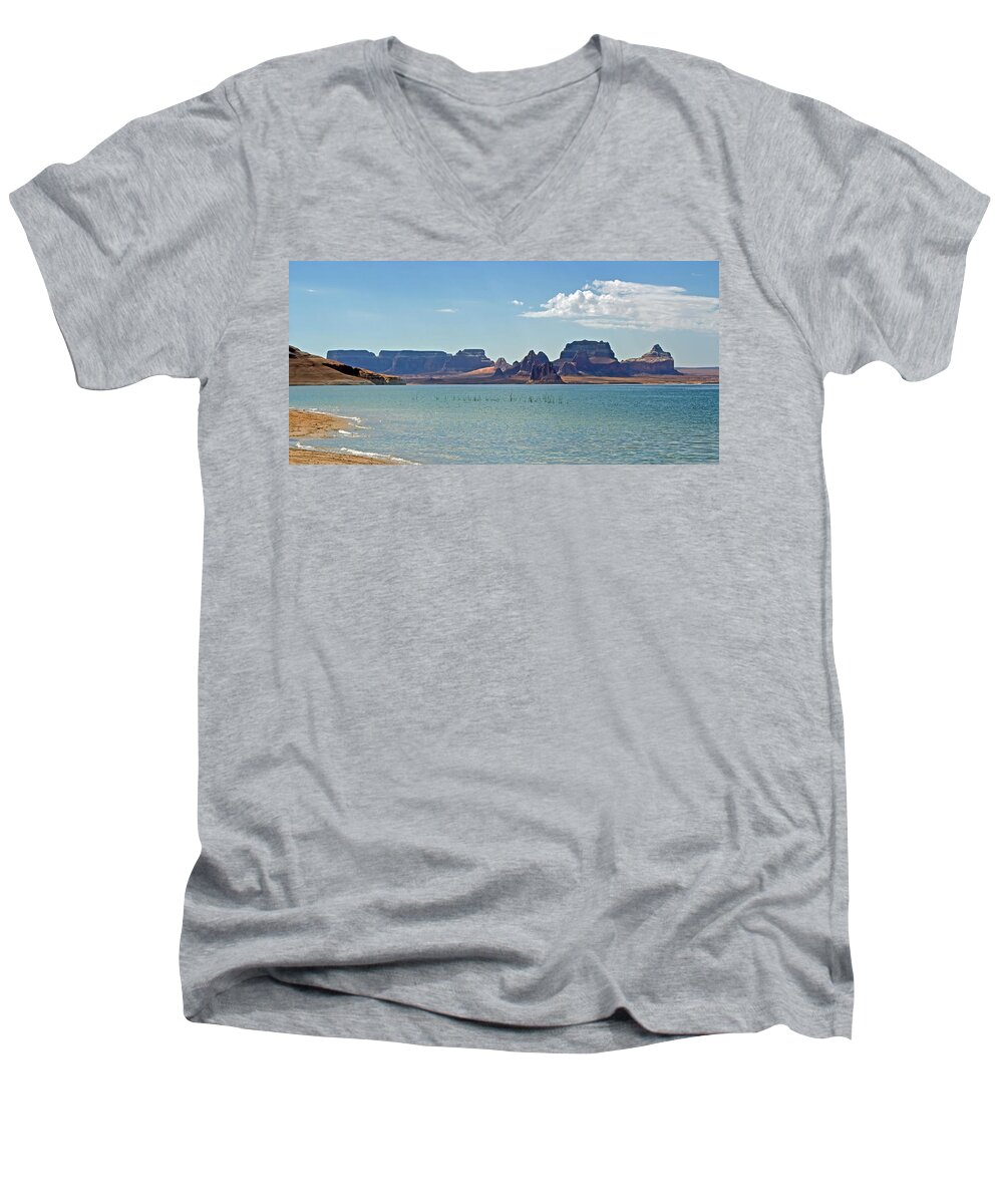 Lake Powell Men's V-Neck T-Shirt featuring the photograph Lake Powell by Angie Schutt