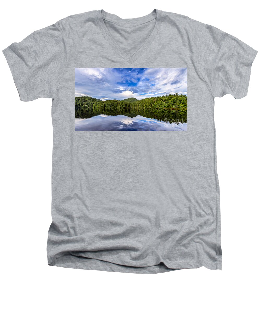 Unicoi Men's V-Neck T-Shirt featuring the photograph Unicoi Lake by Bernd Laeschke