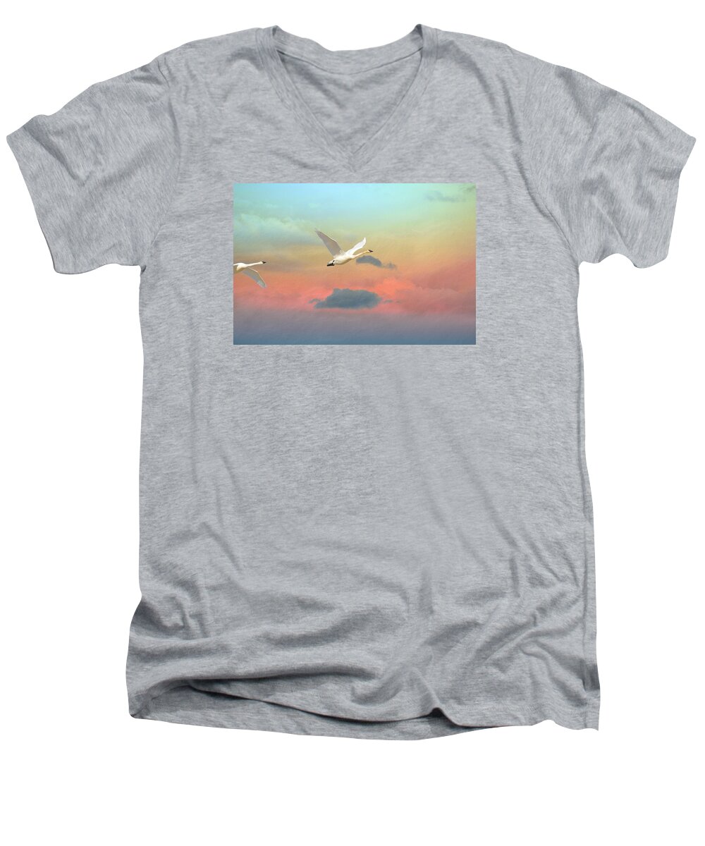 Swans Men's V-Neck T-Shirt featuring the photograph Last Vestige by Ed Hall