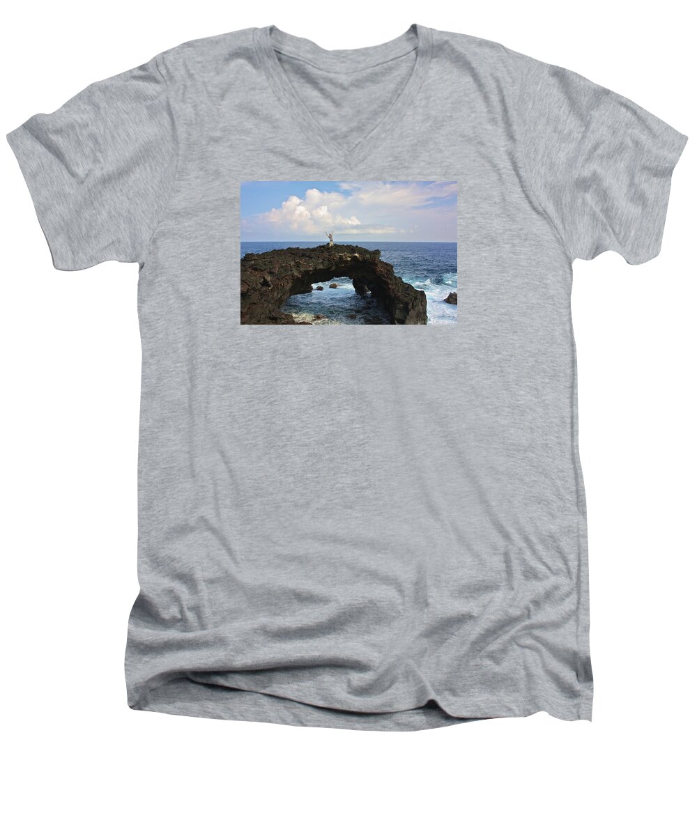 Lava Men's V-Neck T-Shirt featuring the photograph Lava Sea Arch in Hawaii by Venetia Featherstone-Witty
