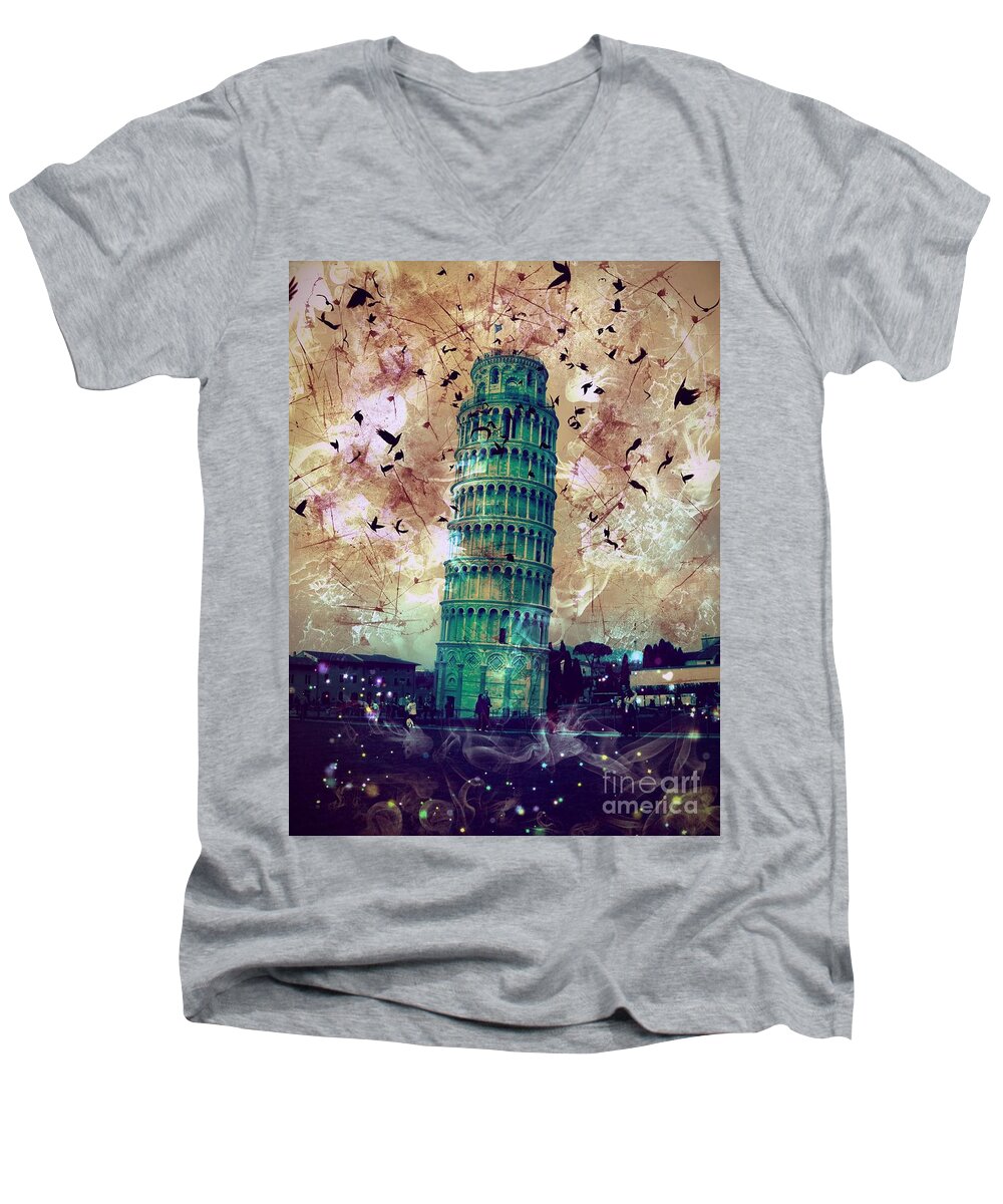 Leaning Tower Of Pisa Men's V-Neck T-Shirt featuring the digital art Leaning Tower of Pisa 1 by Marina McLain
