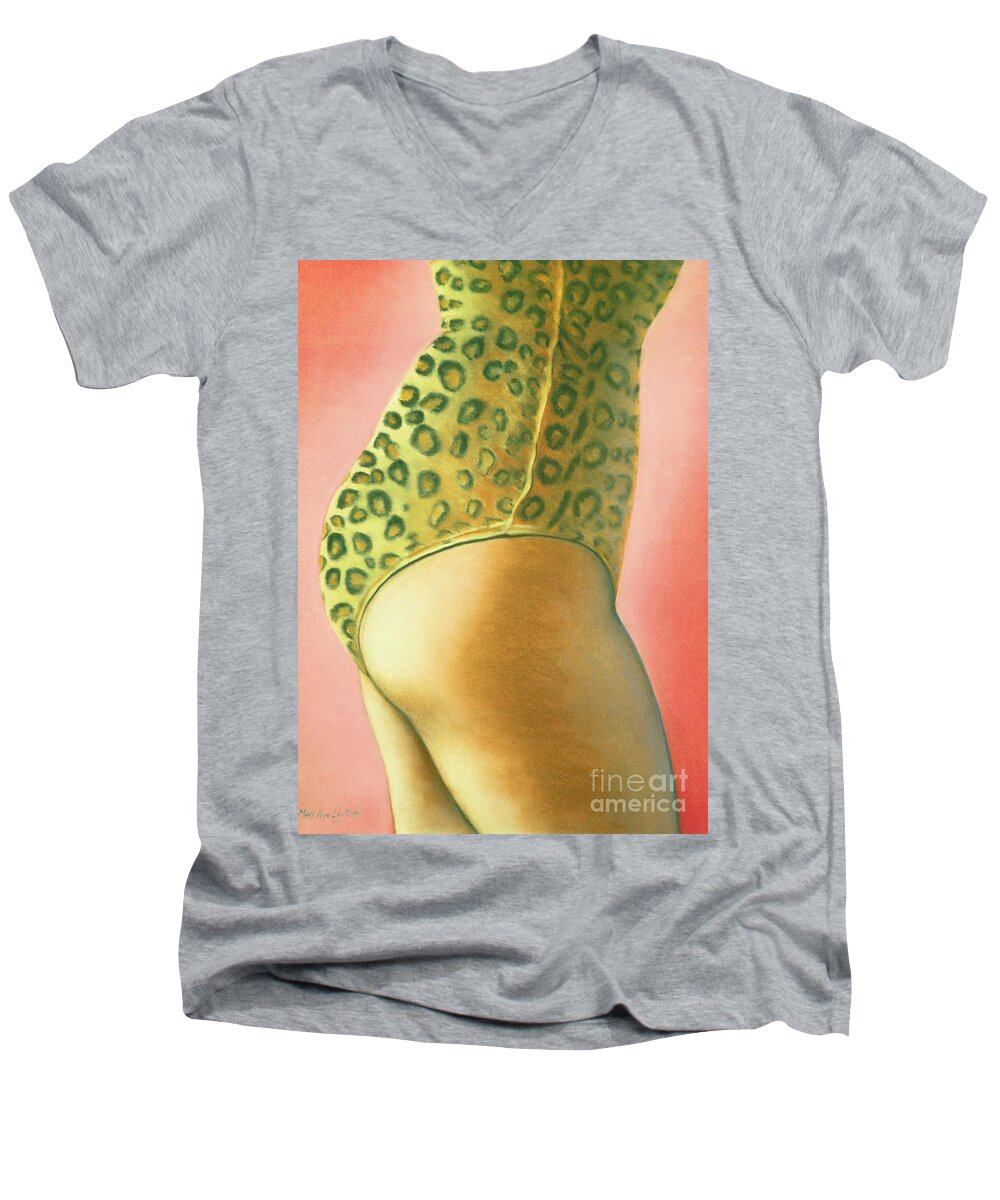 Feminine Men's V-Neck T-Shirt featuring the pastel Leopard Suit by Mary Ann Leitch