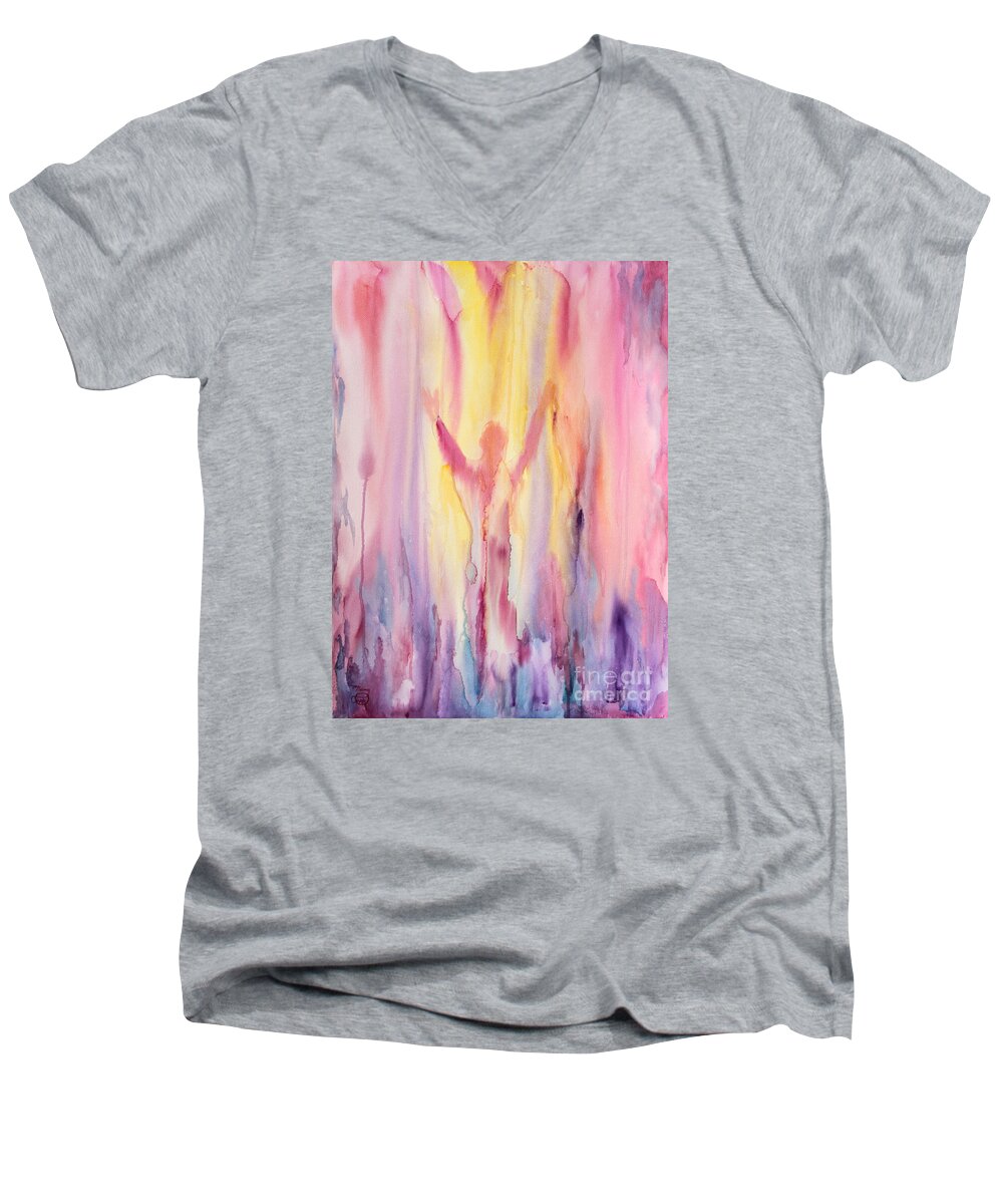 Let It Flow Men's V-Neck T-Shirt featuring the painting Let It Flow by Nancy Cupp