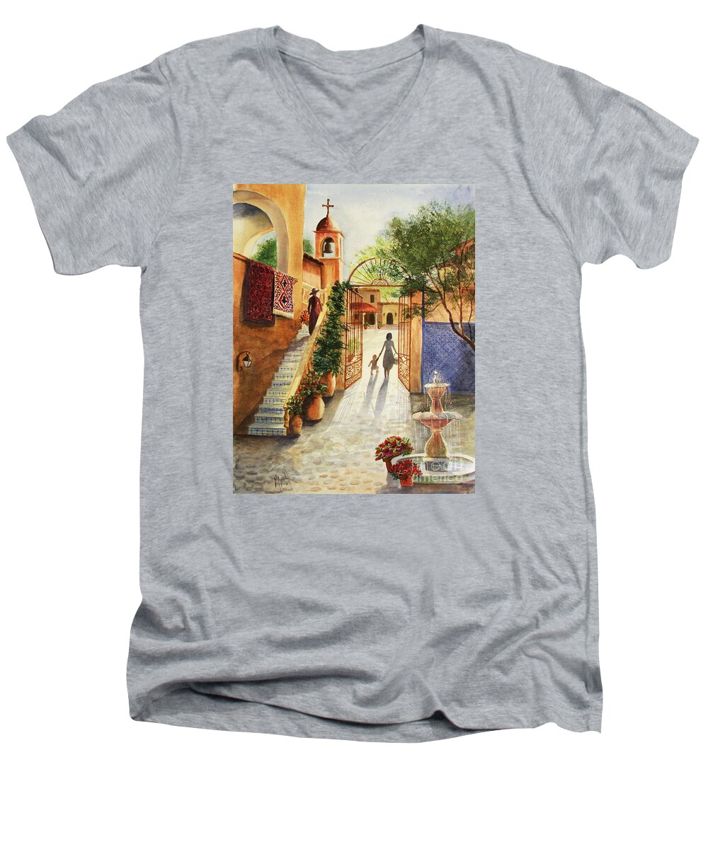 Tlaquepaque Men's V-Neck T-Shirt featuring the painting Lingering Spirit-Sedona by Marilyn Smith