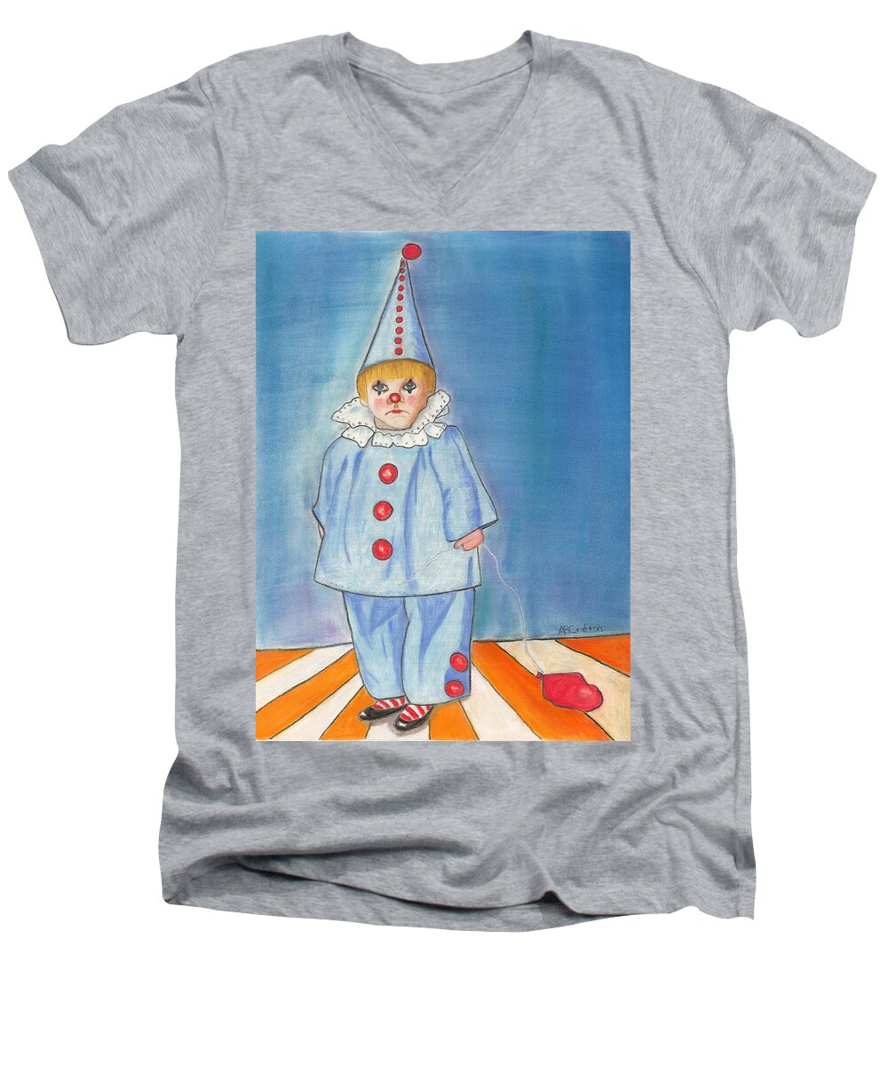Little Boy Men's V-Neck T-Shirt featuring the painting Little Blue Clown by Arlene Crafton