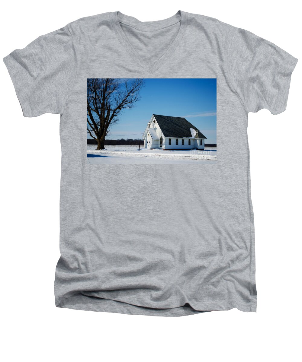 Little Church On The Prairie Men's V-Neck T-Shirt featuring the photograph Little Church On The Prairie by Luther Fine Art