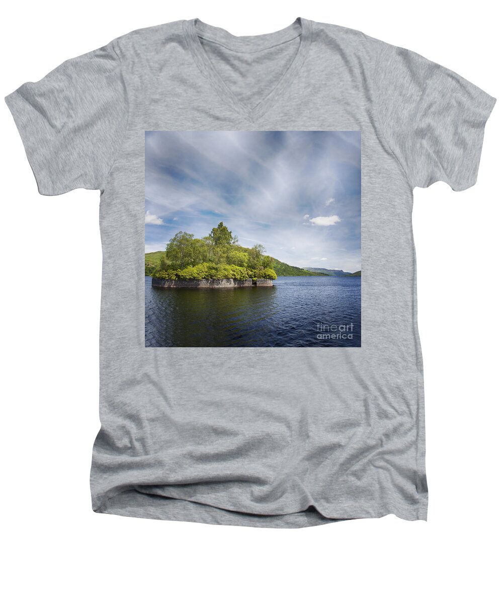 Factors Isle Men's V-Neck T-Shirt featuring the photograph Loch Katrine and Factors isle by Sophie McAulay