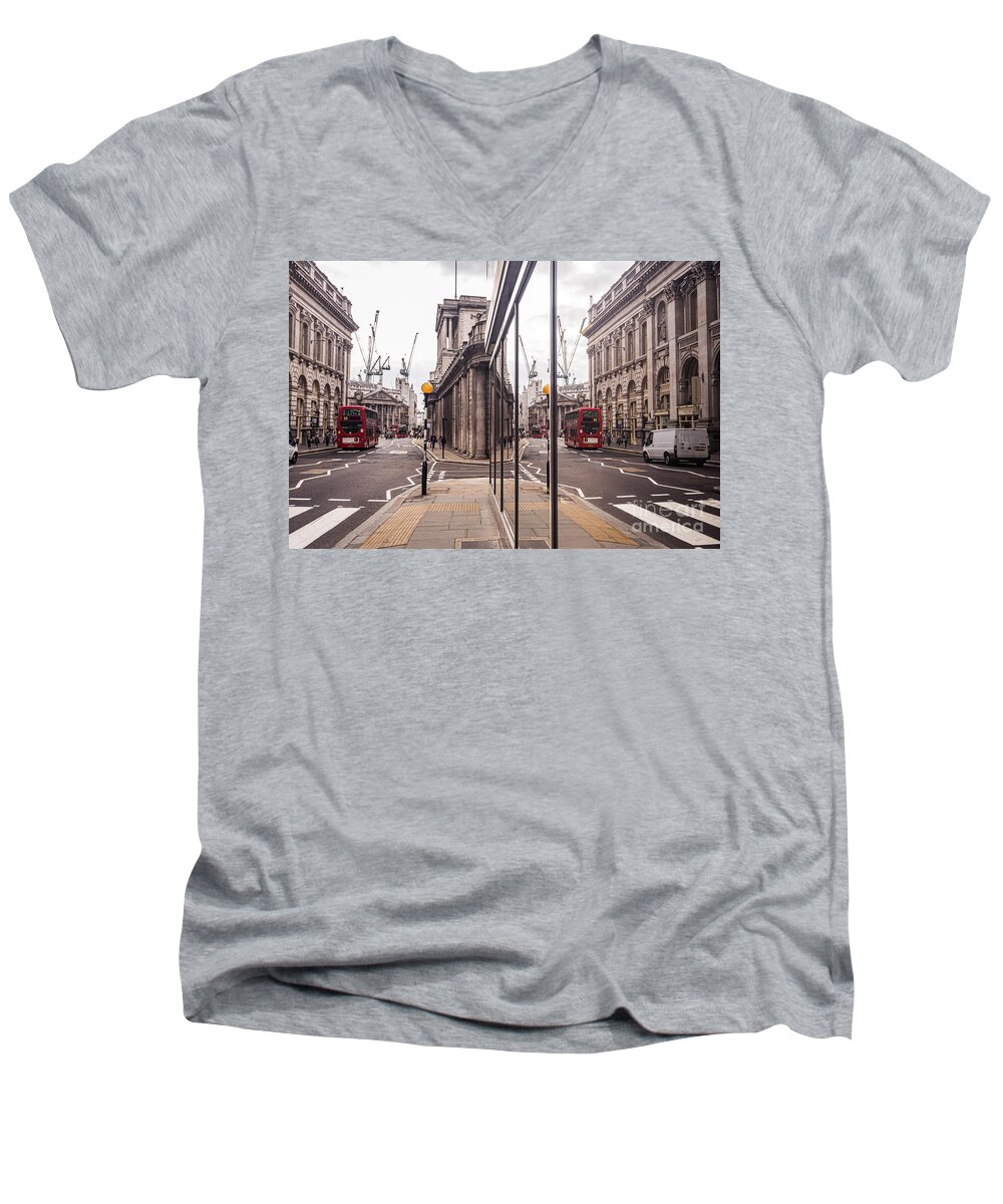 London Men's V-Neck T-Shirt featuring the photograph London Reflected by Matt Malloy