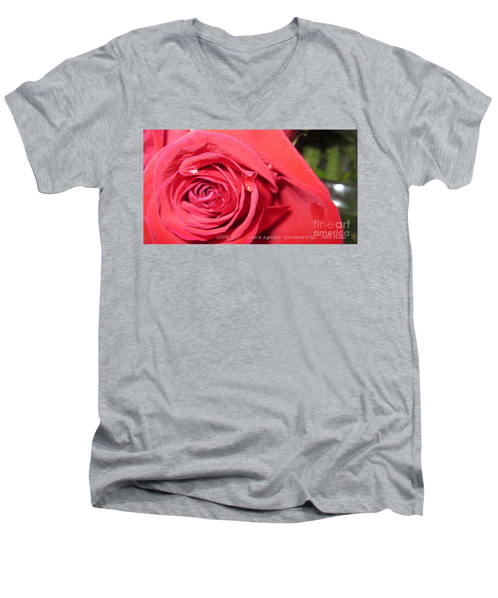 Rose Men's V-Neck T-Shirt featuring the photograph Love is ... by Oksana Semenchenko