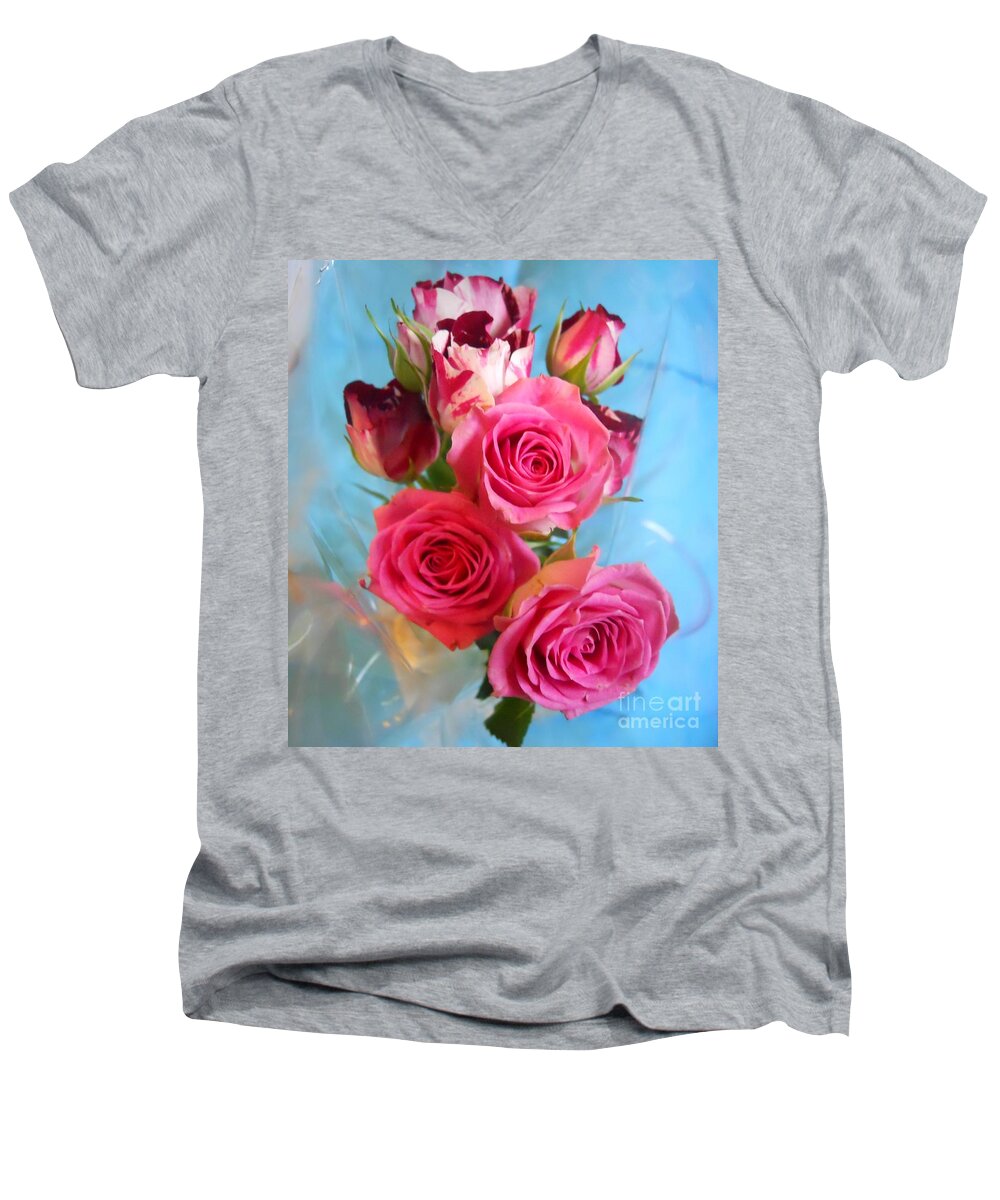 Silvie Pasqier Men's V-Neck T-Shirt featuring the photograph Lovers Roses by Rogerio Mariani