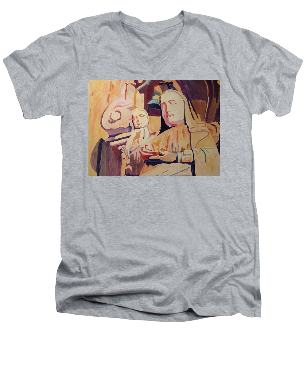 Madonna Men's V-Neck T-Shirt featuring the painting Madonna and Child by Terry Holliday