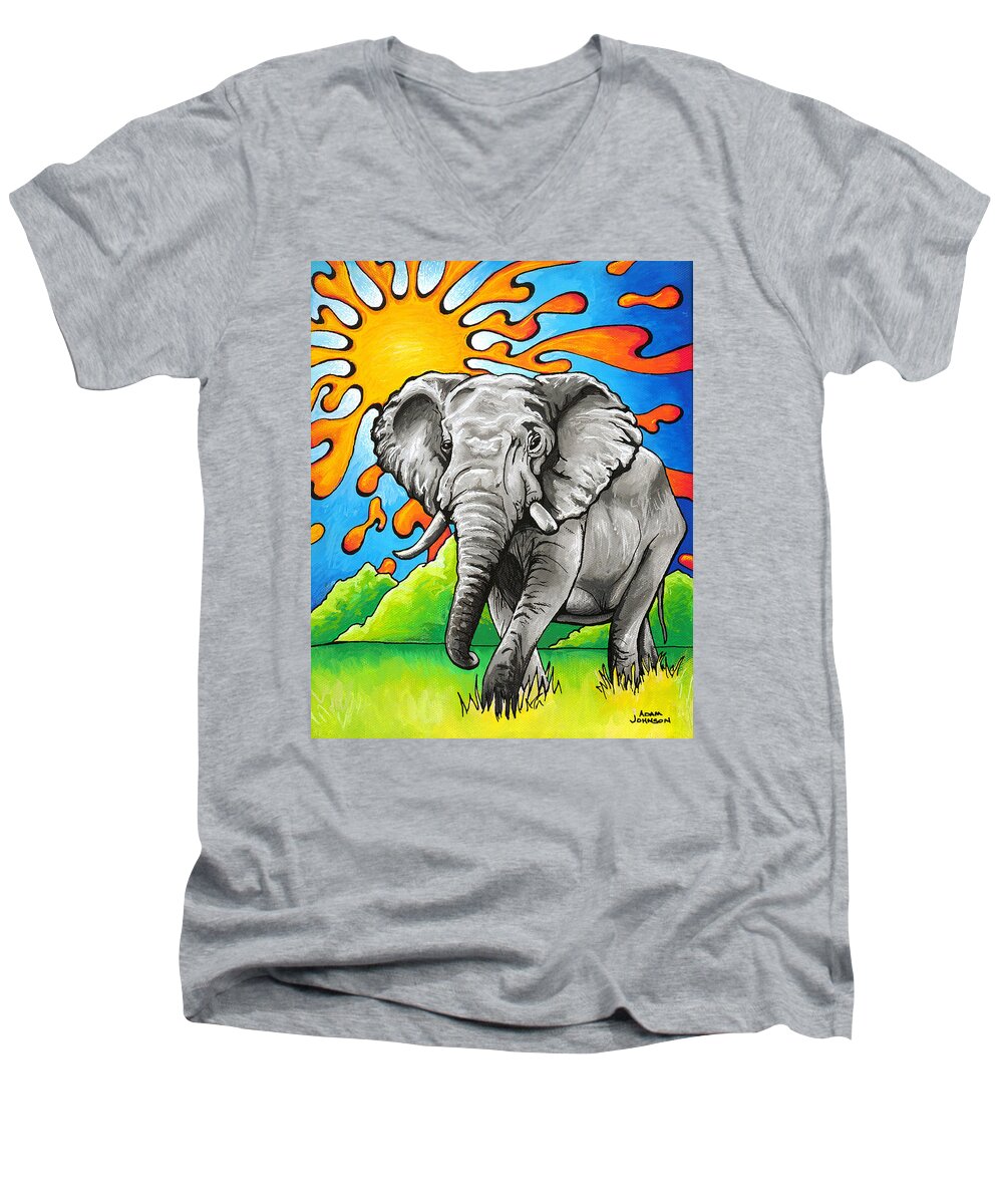 Ele Men's V-Neck T-Shirt featuring the painting Majestic Elephant by Adam Johnson