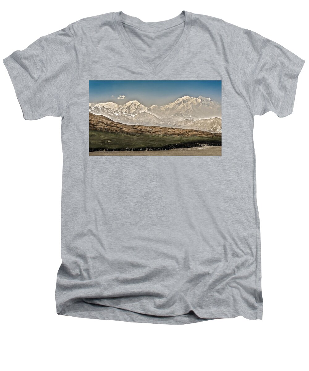 Penny Lisowski Men's V-Neck T-Shirt featuring the photograph Majestic Mount McKinley by Penny Lisowski