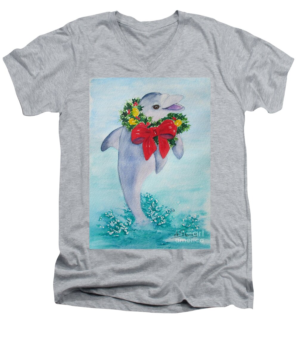 Dolphin Men's V-Neck T-Shirt featuring the painting Make a Splash by Diane DeSavoy