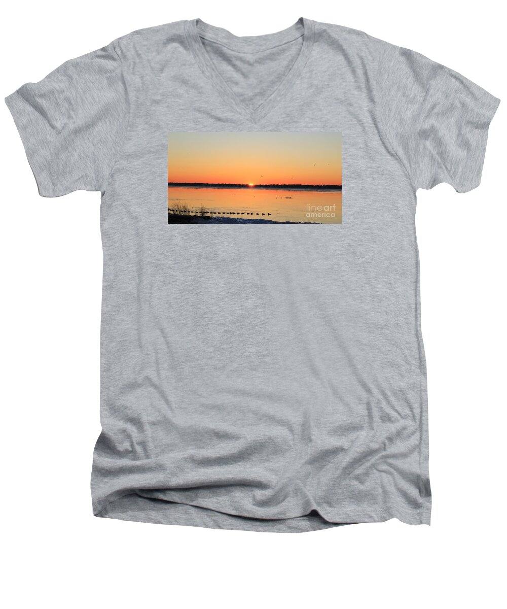 Mallard Men's V-Neck T-Shirt featuring the photograph Mallards at Sunrise by David Jackson