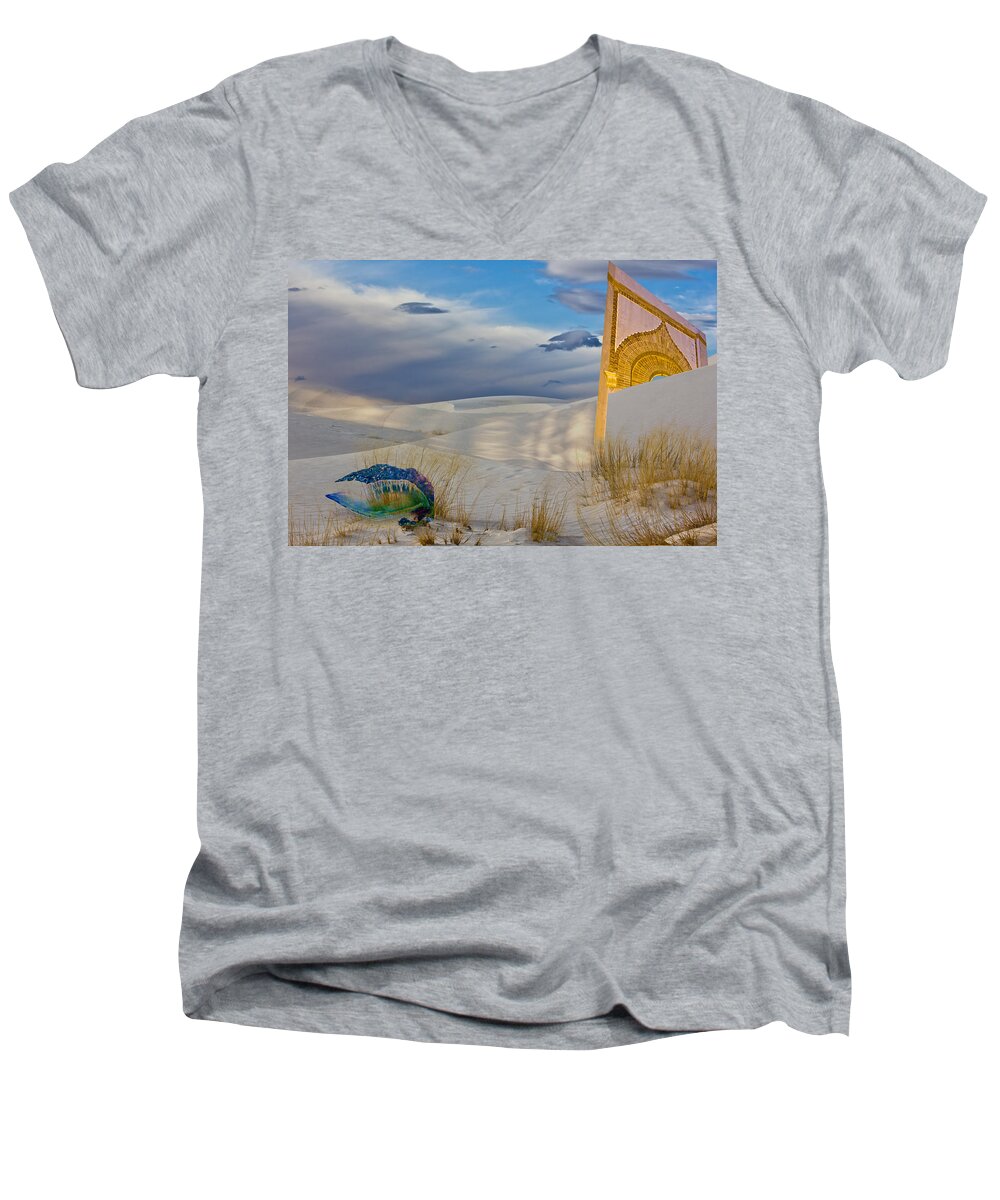 White Sands Men's V-Neck T-Shirt featuring the digital art Man of War Approaching Golden Gate by Georgianne Giese