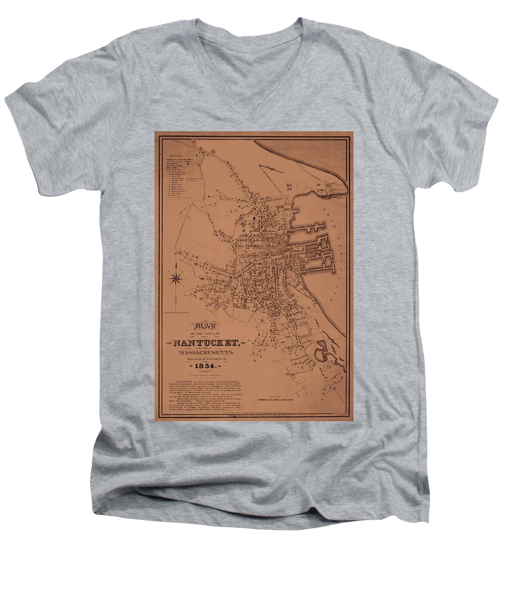 Nantucket Men's V-Neck T-Shirt featuring the photograph Map of Nantucket 1834 by Andrew Fare