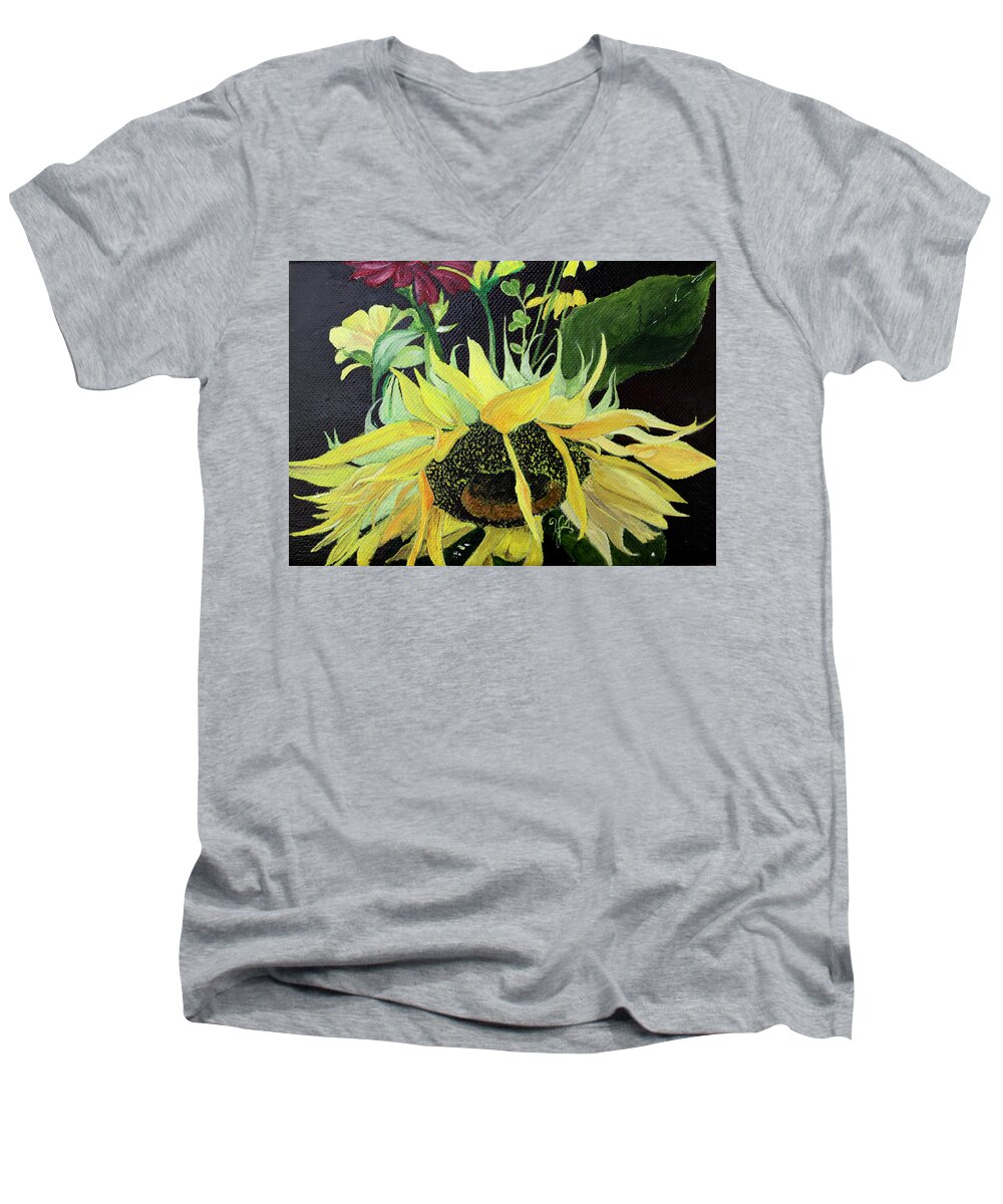 Sunflower Men's V-Neck T-Shirt featuring the painting Mary Ann II by Nila Jane Autry