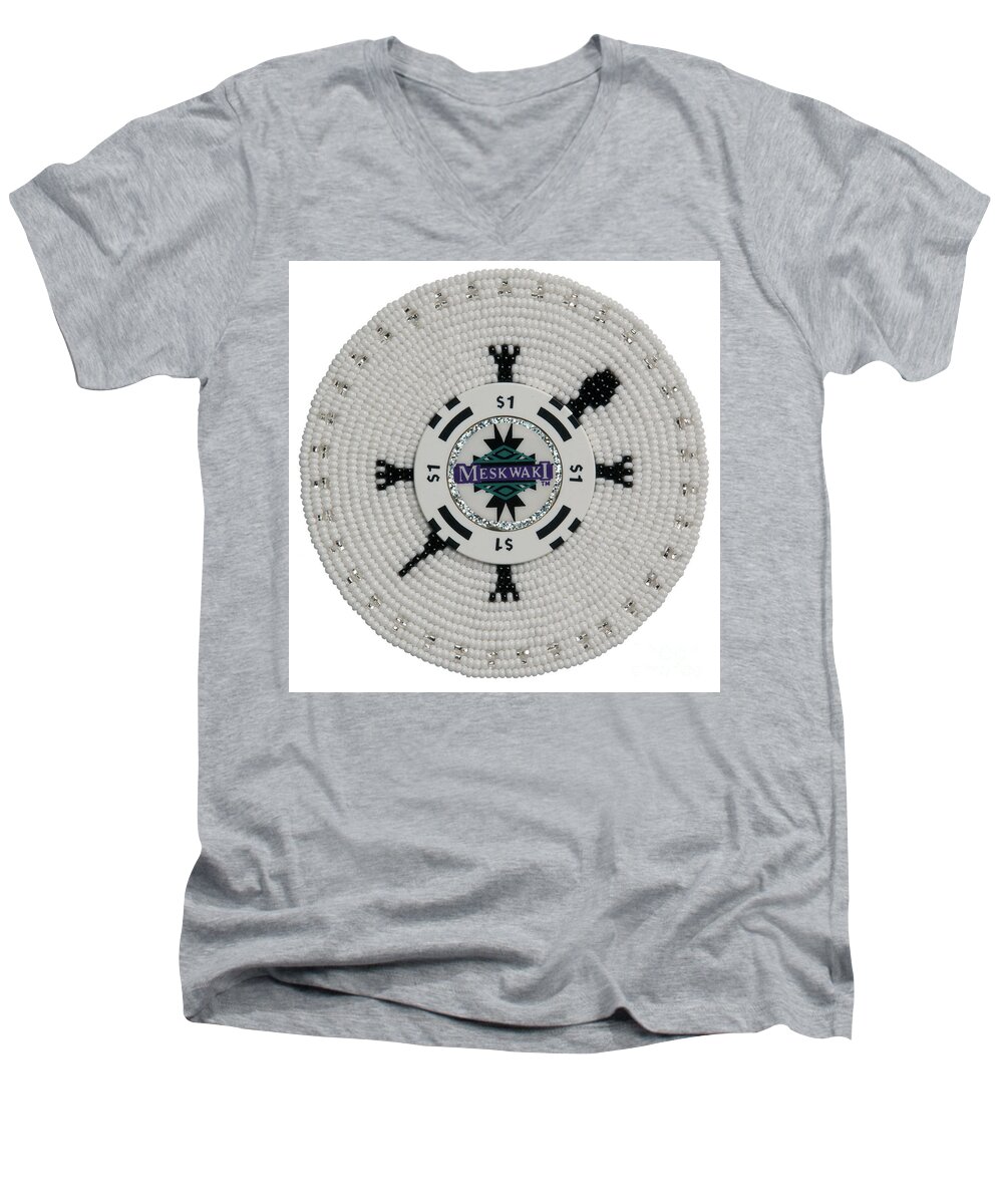 Beadwork Men's V-Neck T-Shirt featuring the digital art Meskwaki White by Douglas Limon