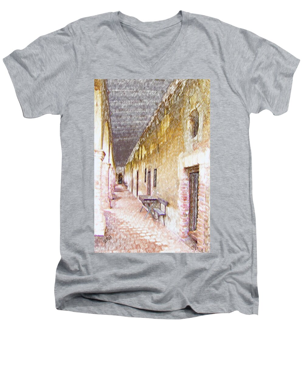 Architecture Men's V-Neck T-Shirt featuring the photograph Mission San Juan Capistrano No 5 by Ben and Raisa Gertsberg