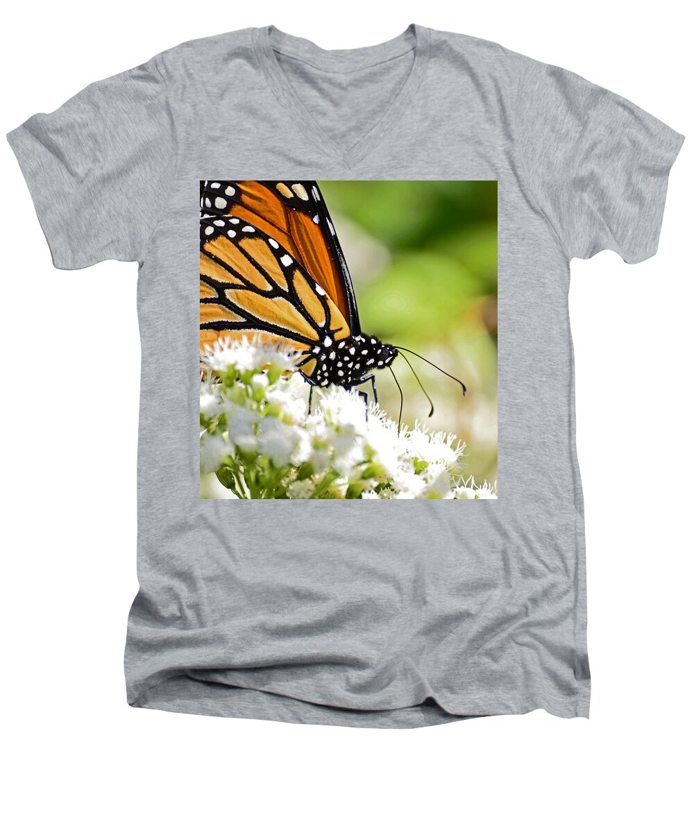 Butterfly Men's V-Neck T-Shirt featuring the photograph Monarch Moment by Lori Tambakis