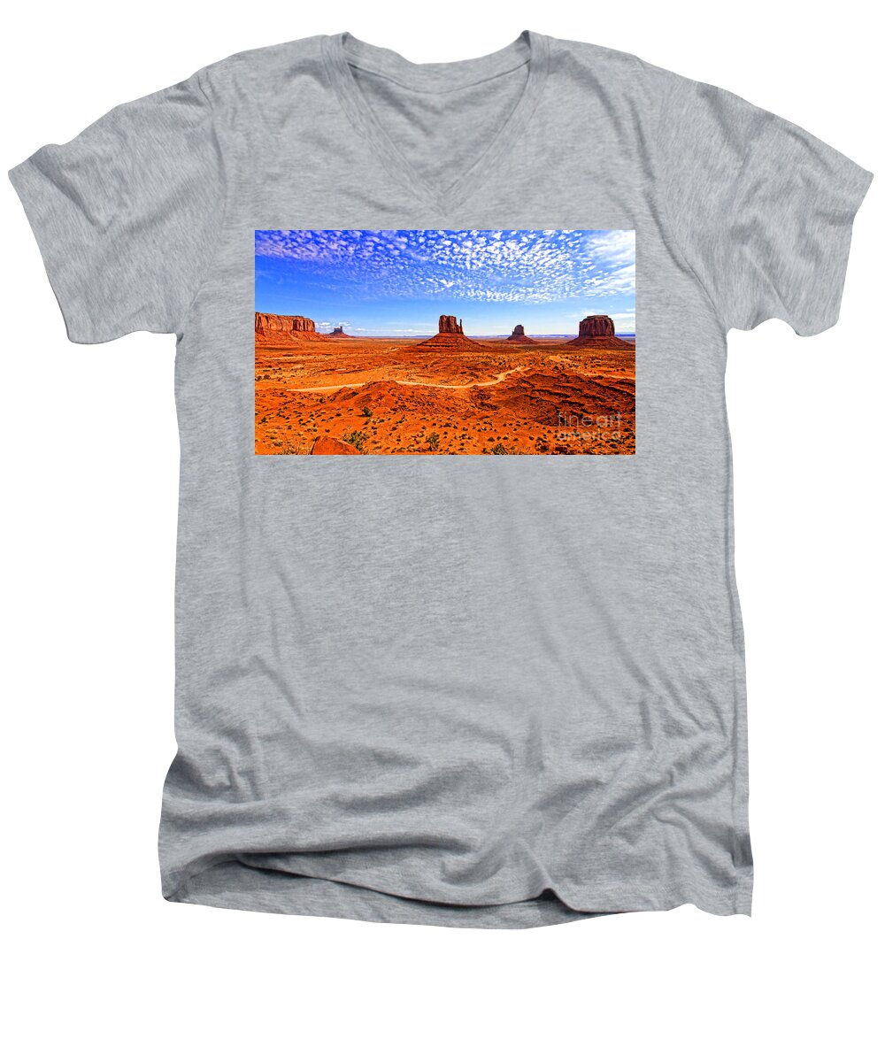 Landscape Men's V-Neck T-Shirt featuring the photograph Monument Valley by Jason Abando