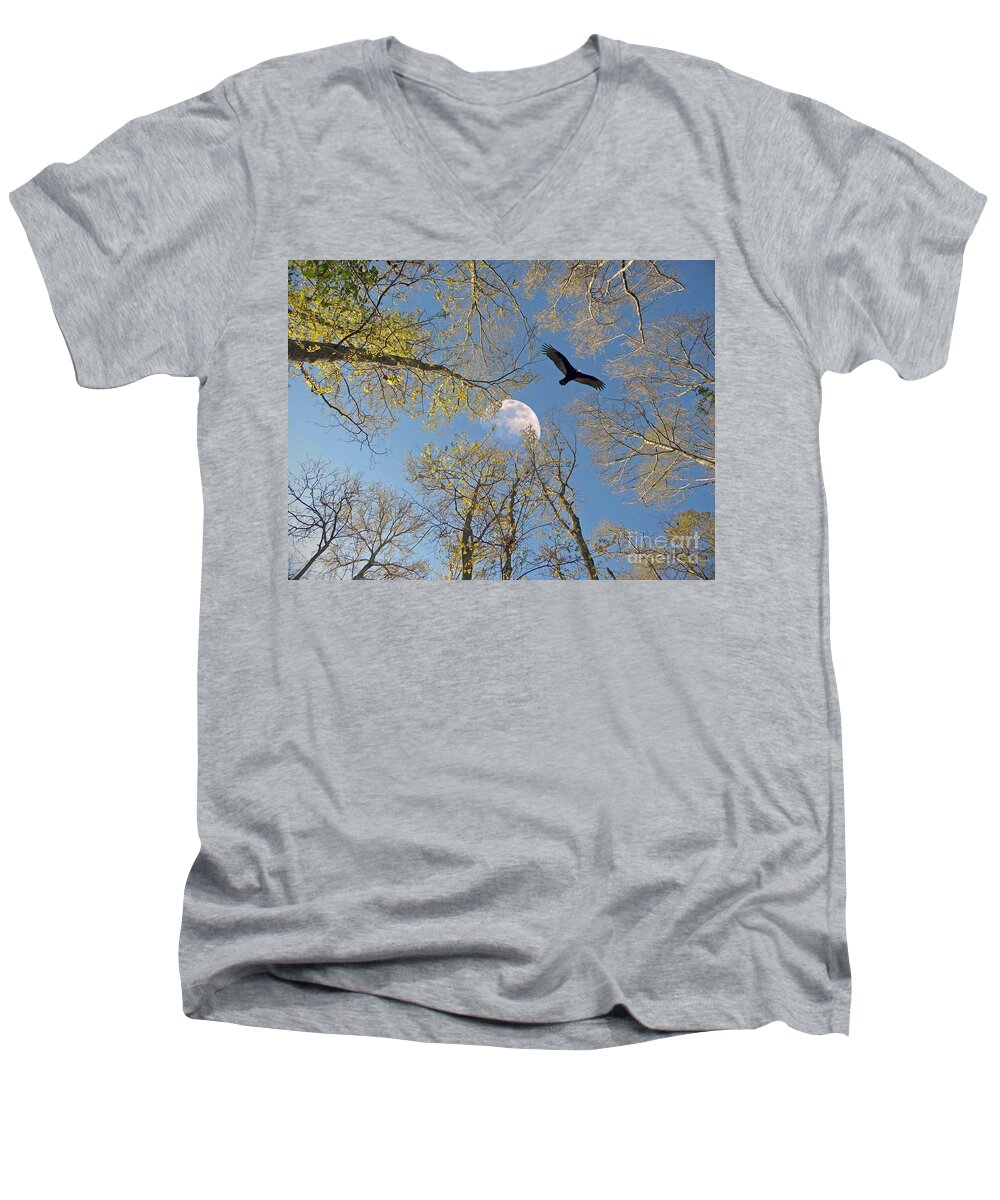 Moon Men's V-Neck T-Shirt featuring the photograph Moon Trees by Savannah Gibbs