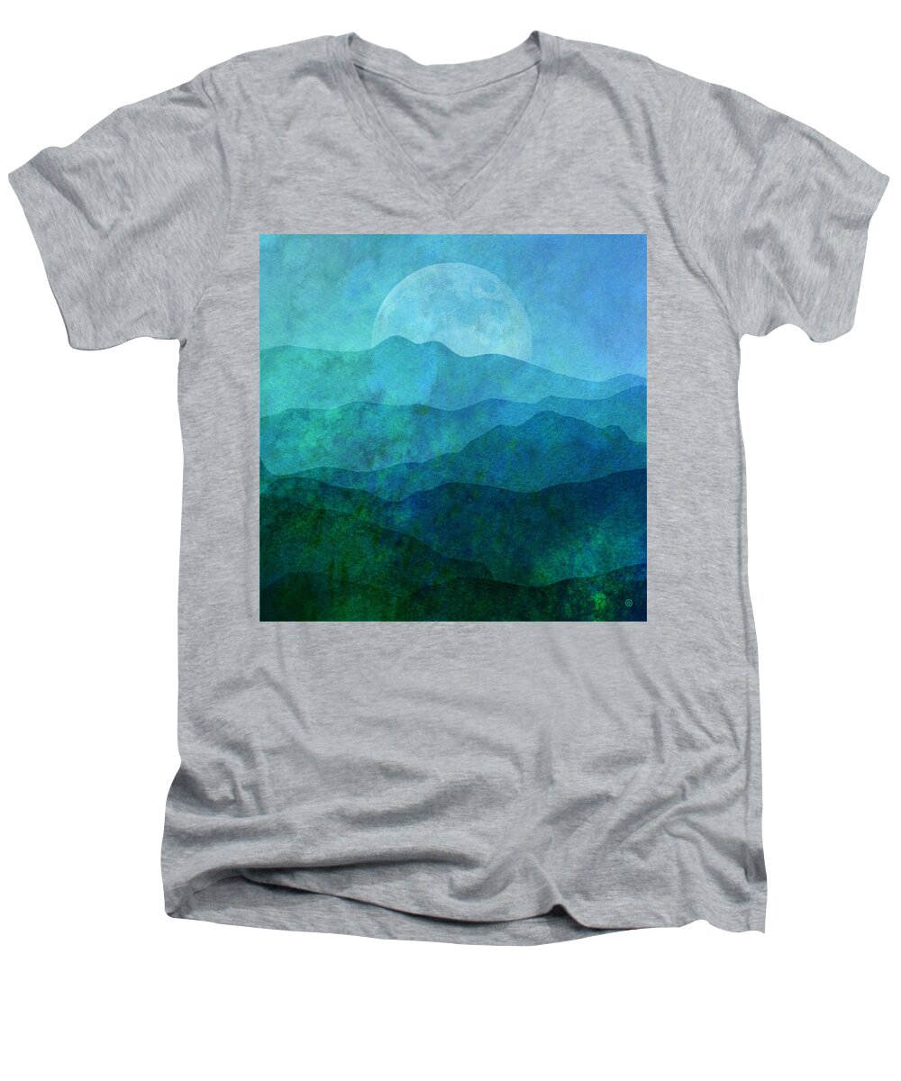 Gary Grayson Men's V-Neck T-Shirt featuring the digital art Moonlight Hills by Gary Grayson