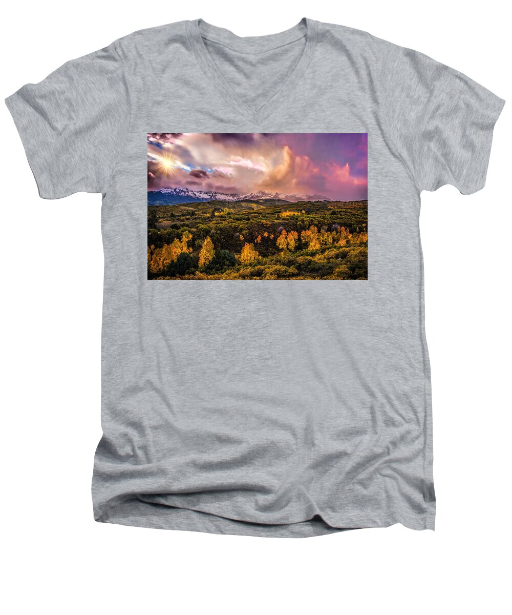 Ridgway Men's V-Neck T-Shirt featuring the photograph Morning Glory by Ken Smith