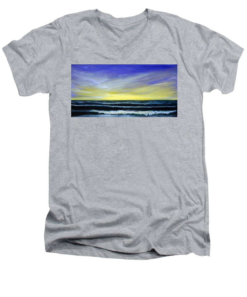 Ocean Men's V-Neck T-Shirt featuring the painting Morning Star and the Sea Oceanscape by Katy Hawk