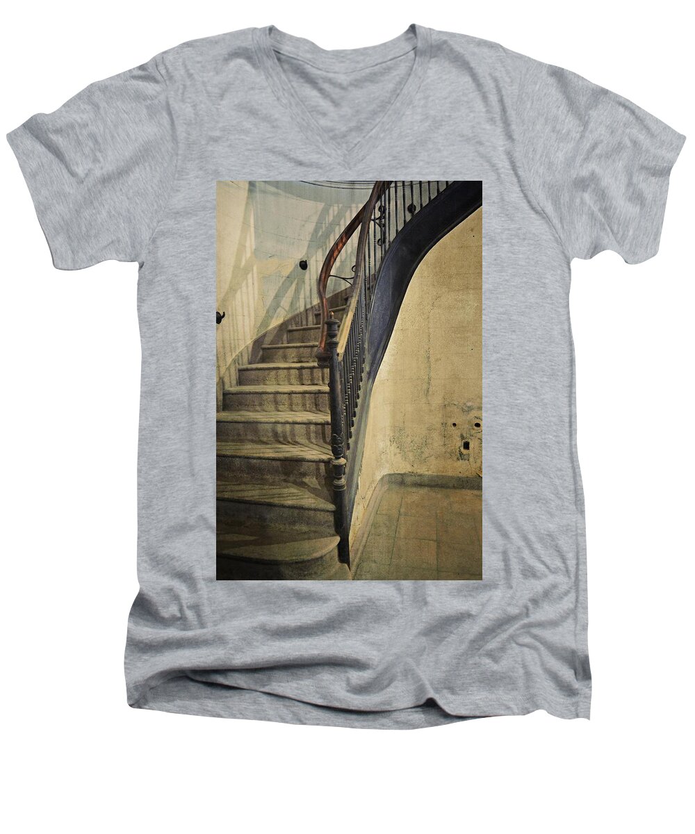 Morton Hotel Men's V-Neck T-Shirt featuring the photograph Morton Hotel Stairway by Michelle Calkins