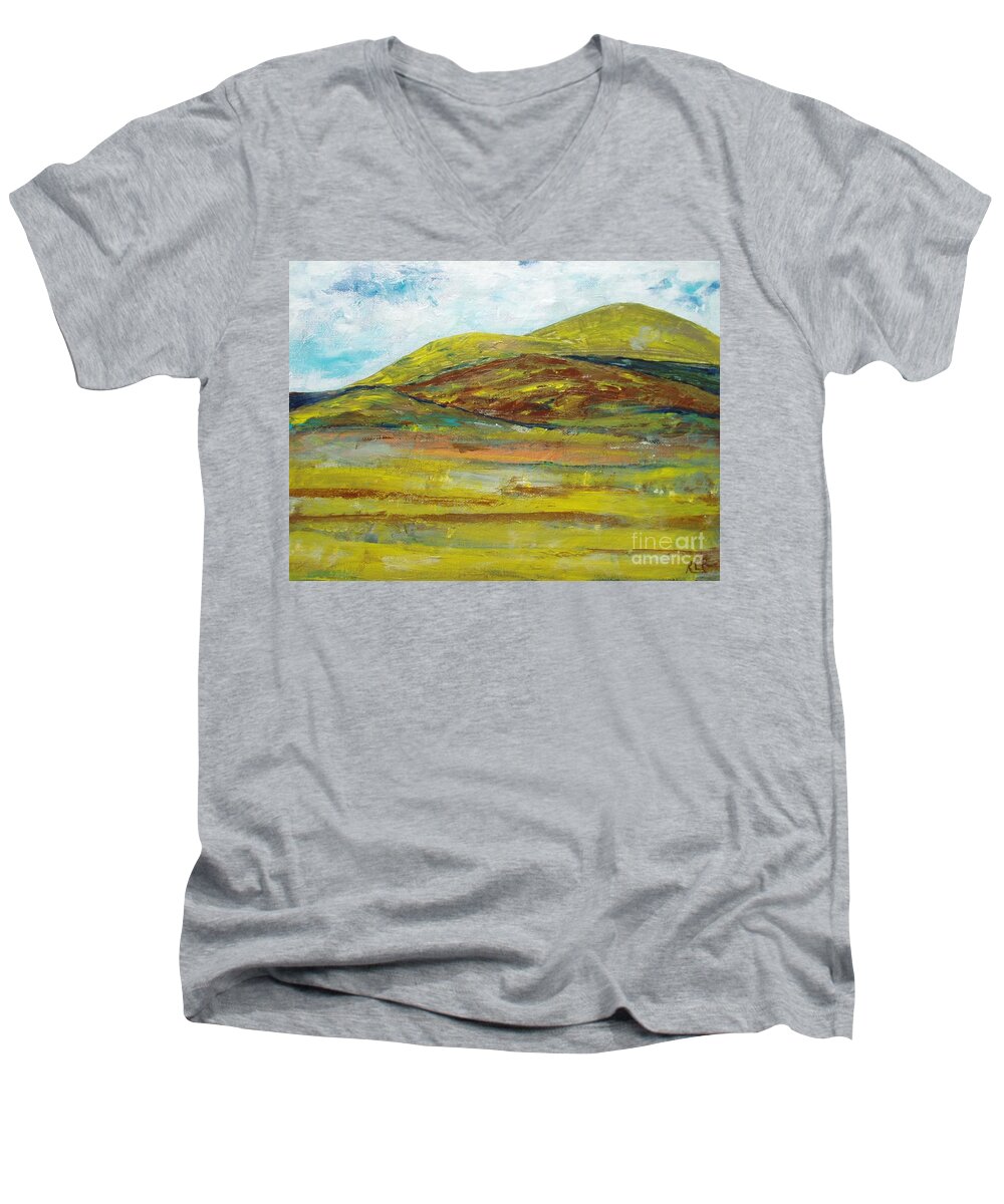  Mountains Men's V-Neck T-Shirt featuring the painting Mountains by Reina Resto