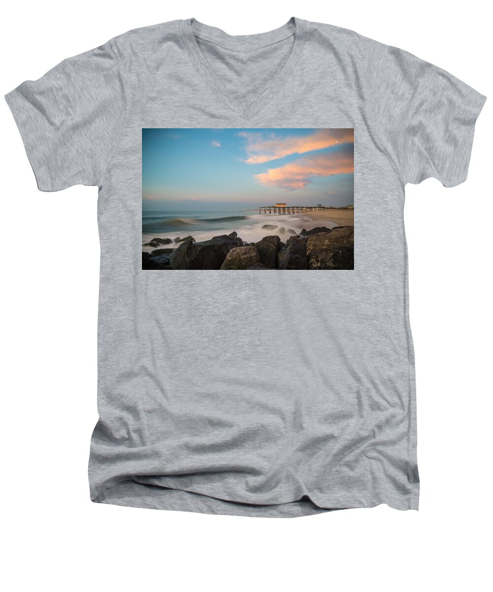 New Jersey Men's V-Neck T-Shirt featuring the photograph Move Over Moon by Kristopher Schoenleber