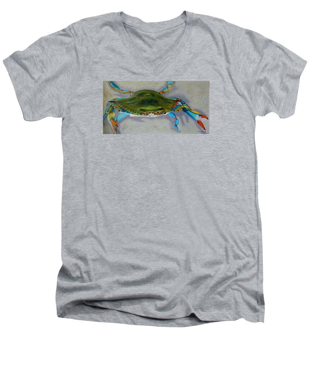 Coastal Men's V-Neck T-Shirt featuring the painting Mr. Sandman by Jill Ciccone Pike
