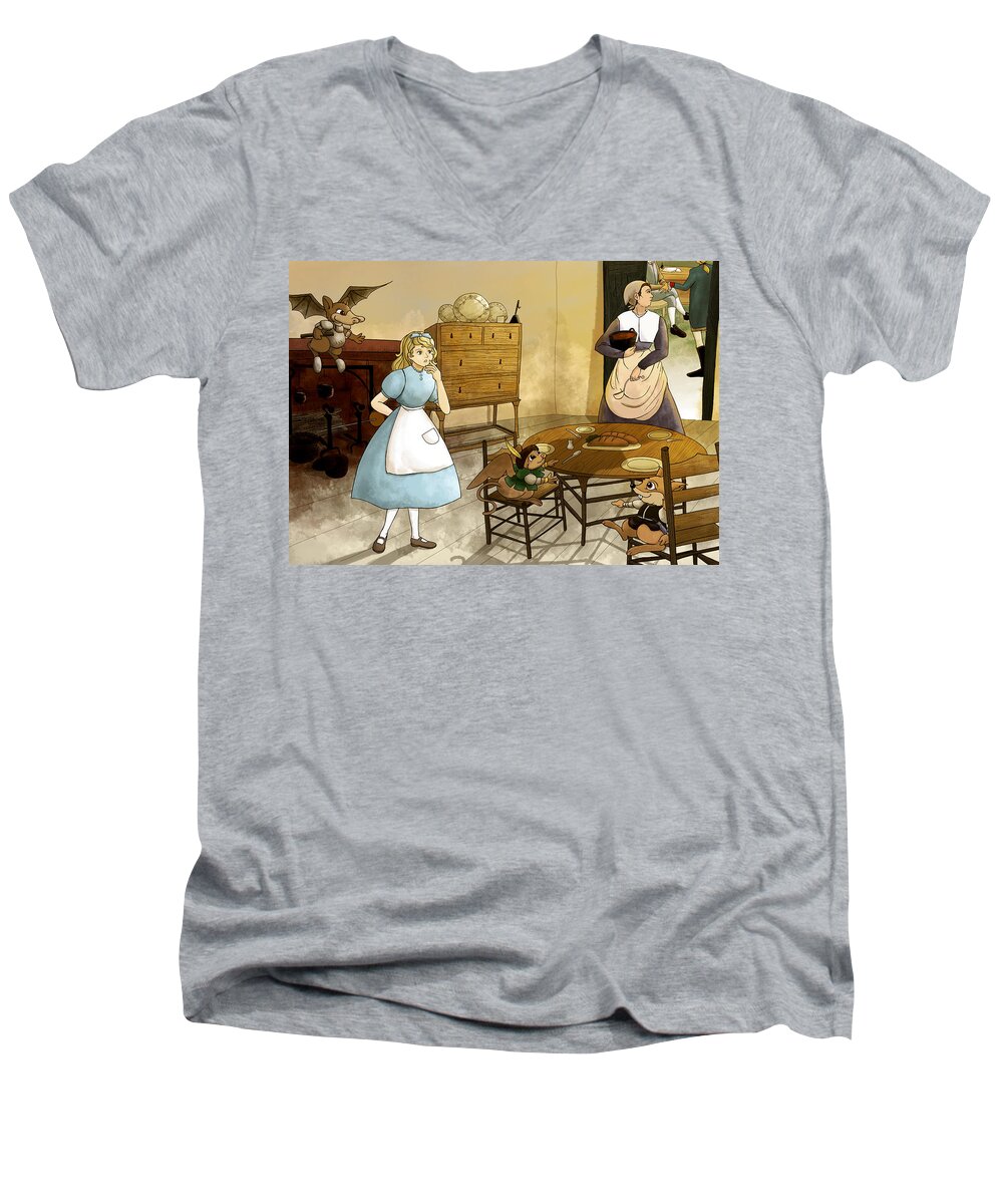 Wurtherington Men's V-Neck T-Shirt featuring the painting Mrs. Gage's Kitchen by Reynold Jay