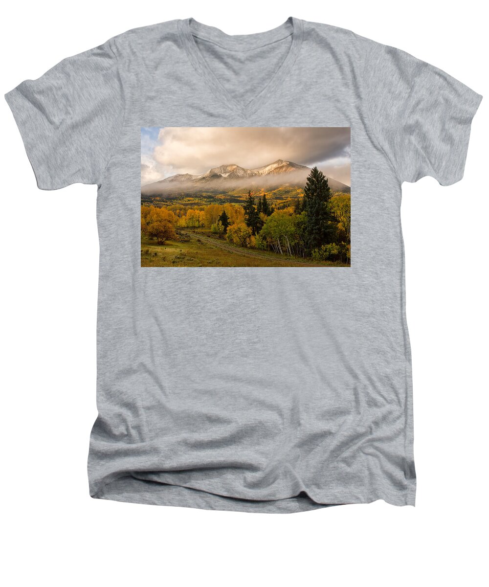 Capitol Peak Men's V-Neck T-Shirt featuring the photograph Mt Sopris in Carbondale Colorado by Ronda Kimbrow