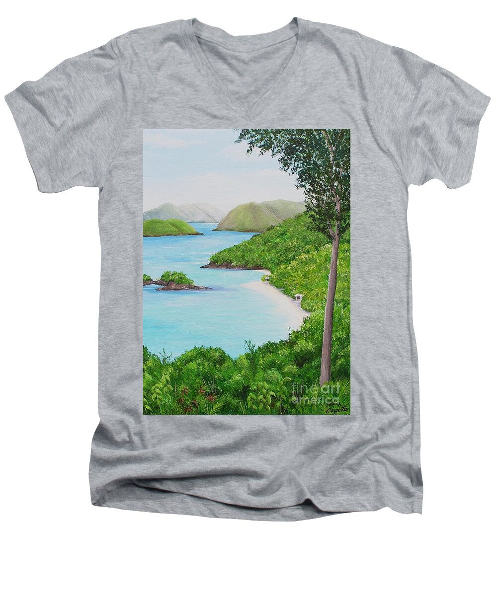 Trunk Bay Men's V-Neck T-Shirt featuring the painting My Trunk Bay by Valerie Carpenter