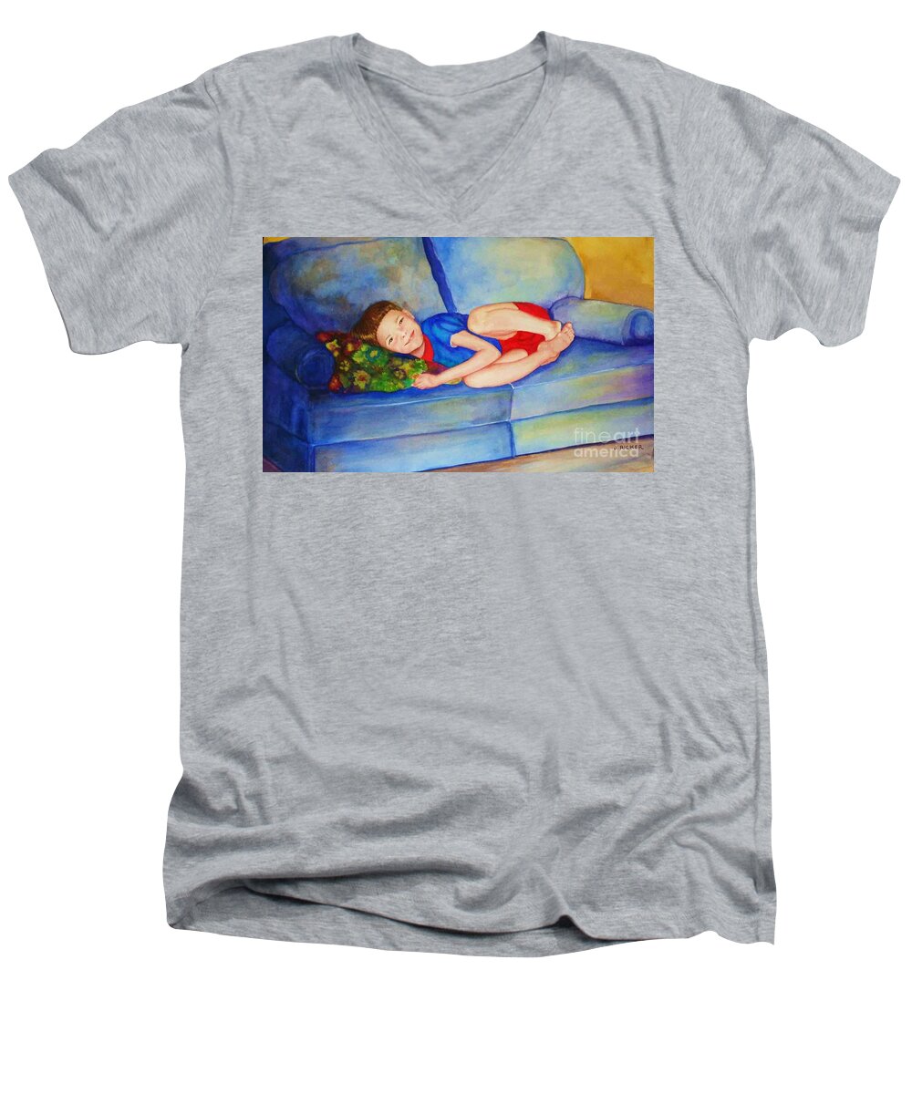 Nap Time Men's V-Neck T-Shirt featuring the painting Nap Time by Jane Ricker