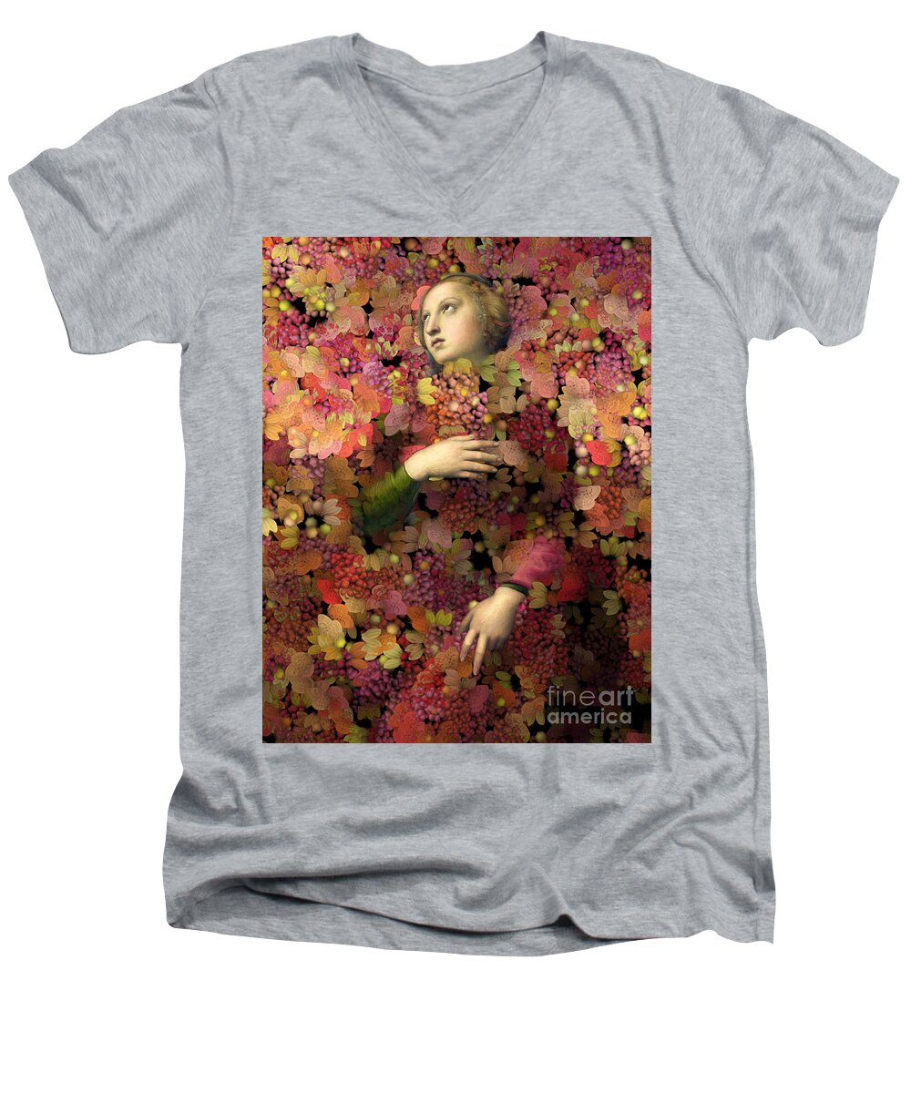 Portrait Men's V-Neck T-Shirt featuring the digital art Natalia - Des Femmes et des Fleurs 02 by Aimelle Ml