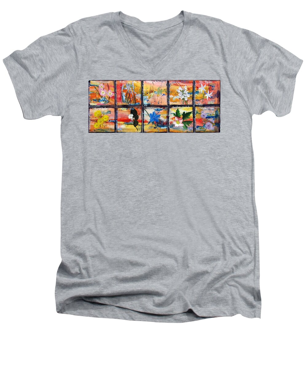 Series Men's V-Neck T-Shirt featuring the painting native Texas wildflowers B by Michael Dillon