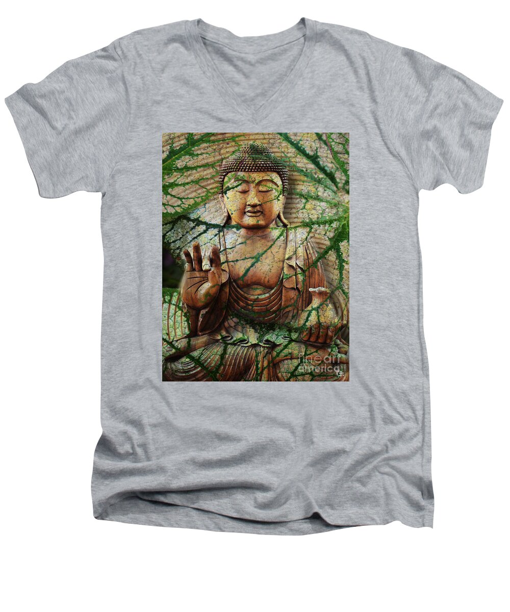 Buddha Men's V-Neck T-Shirt featuring the mixed media Natural Nirvana by Christopher Beikmann