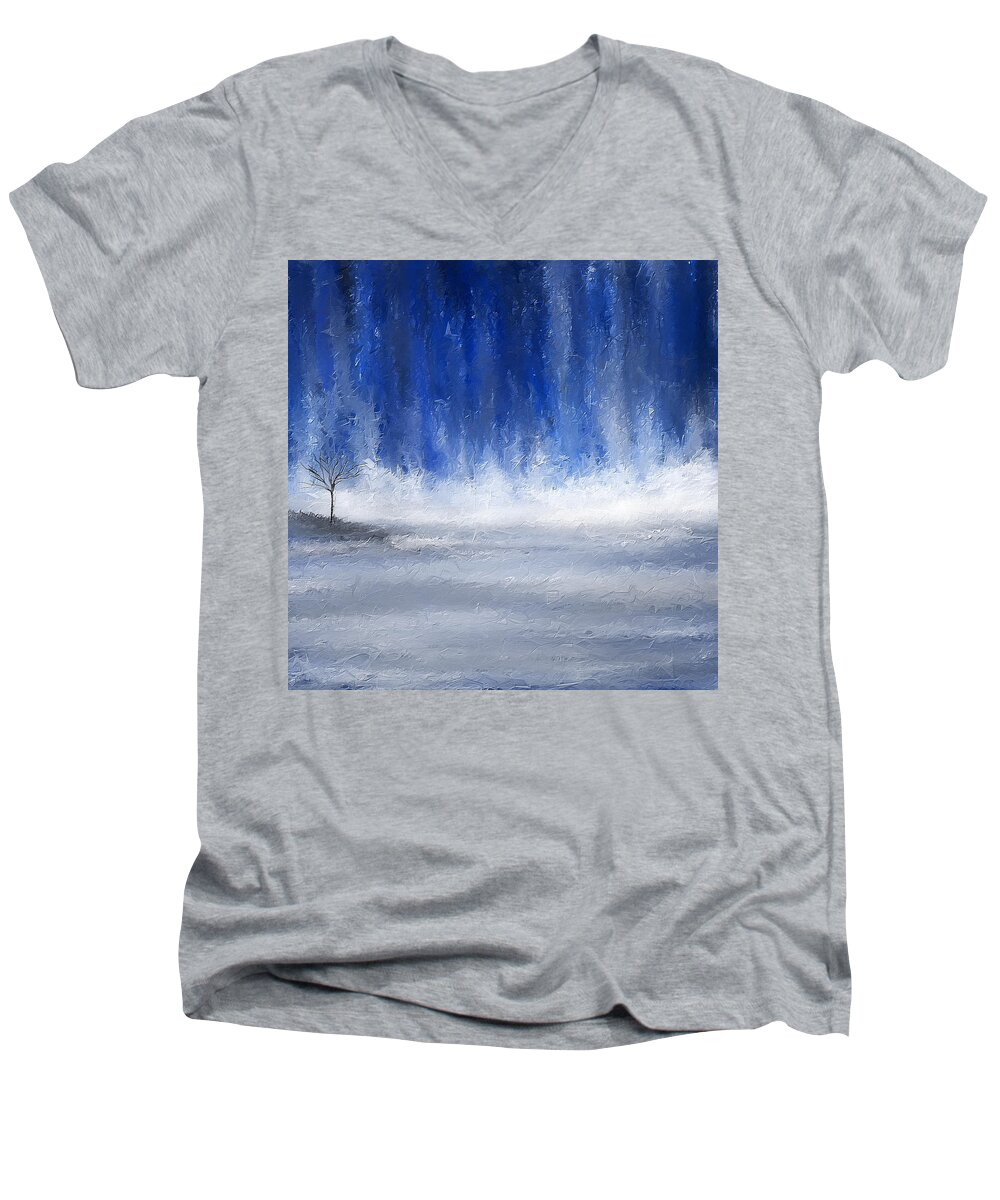 Navy Blue Men's V-Neck T-Shirt featuring the painting Navy Blue Art by Lourry Legarde