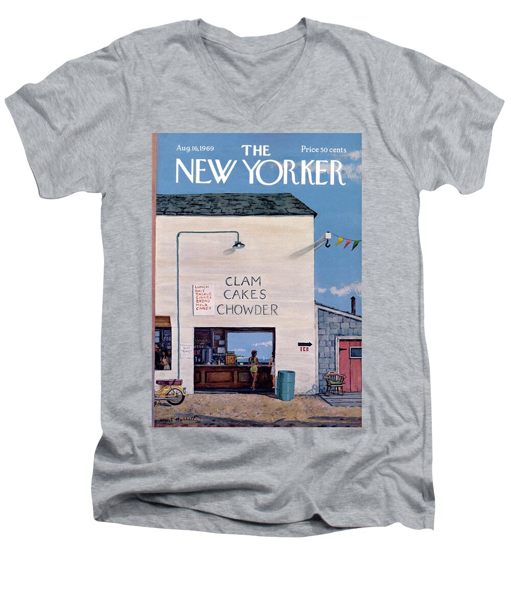 Sea Men's V-Neck T-Shirt featuring the painting New Yorker August 16th, 1969 by Albert Hubbell