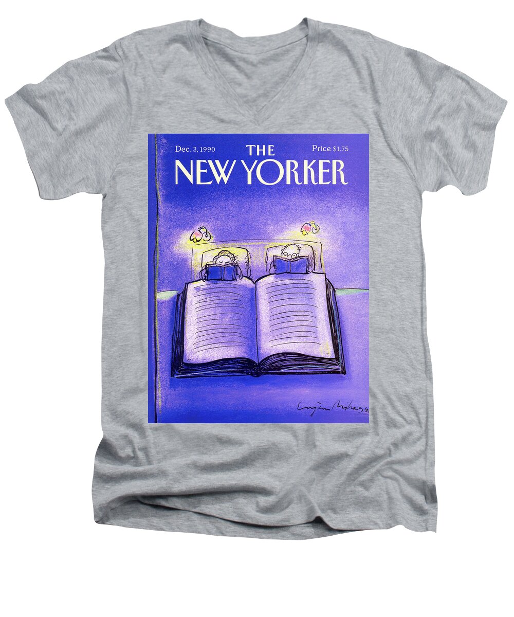 Married Couple Men's V-Neck T-Shirt featuring the painting New Yorker December 3rd, 1990 by Eugene Mihaesco
