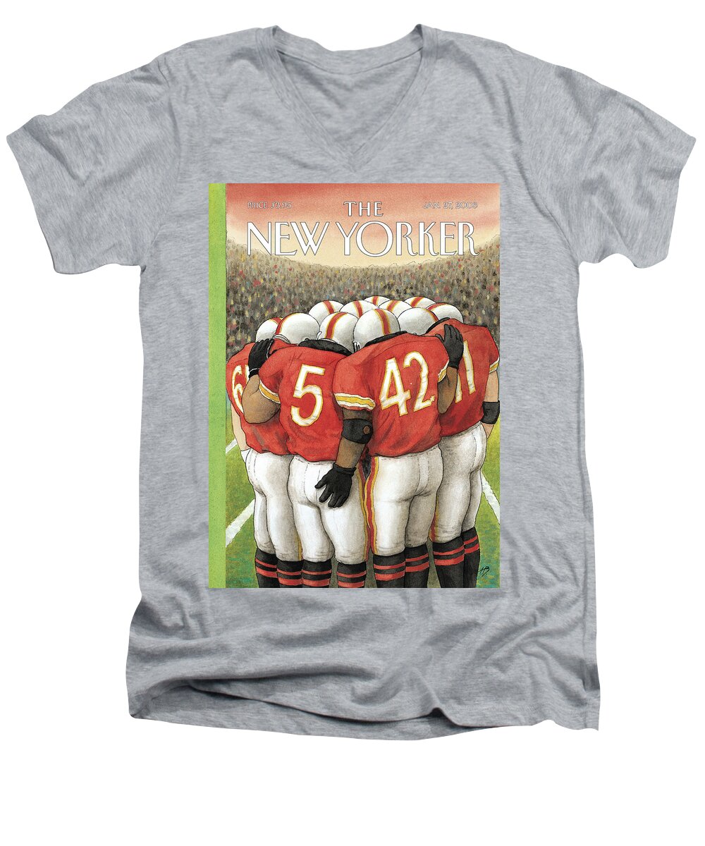 Football Men's V-Neck T-Shirt featuring the painting Lateral Pass by Harry Bliss