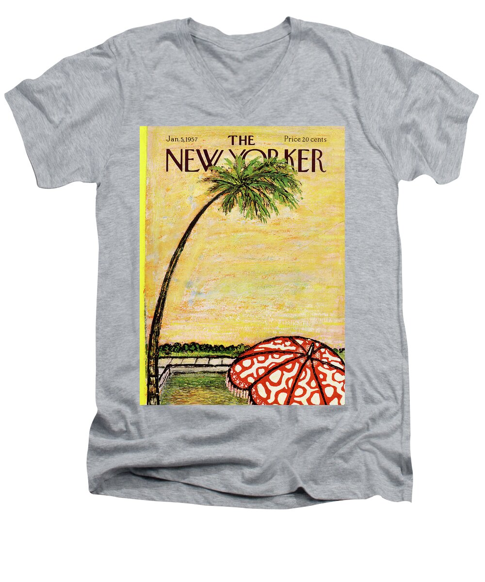 Vacation Men's V-Neck T-Shirt featuring the painting New Yorker January 5th, 1957 by Abe Birnbaum