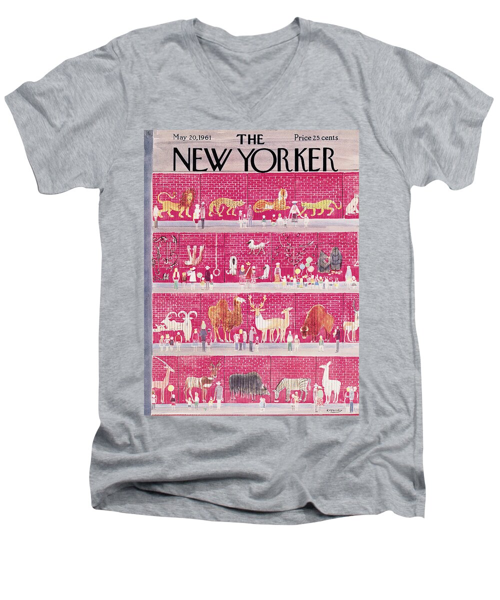 Lions Men's V-Neck T-Shirt featuring the painting New Yorker May 20th, 1961 by Anatol Kovarsky
