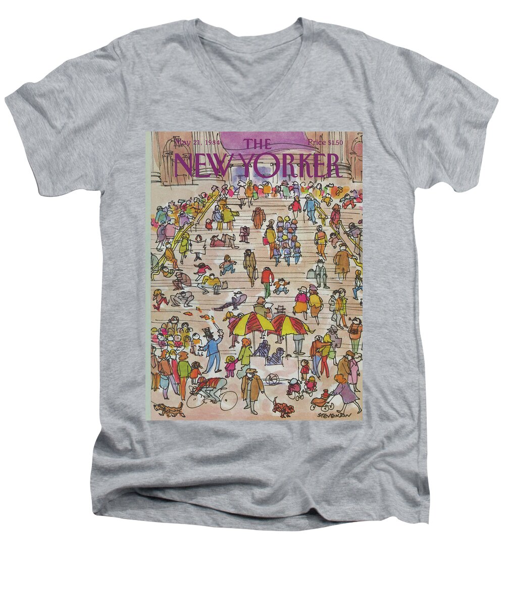 Metropolitan Museum Men's V-Neck T-Shirt featuring the painting New Yorker May 21st, 1984 by James Stevenson