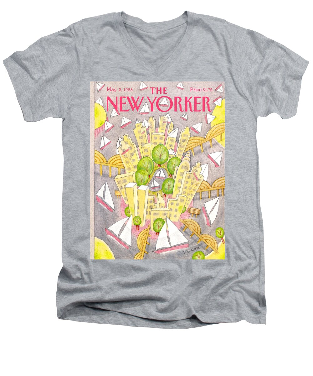  Technology Men's V-Neck T-Shirt featuring the painting New Yorker May 2nd, 1988 by Bob Knox